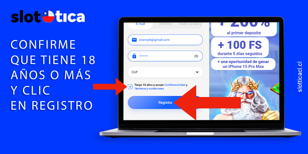 Verifica ser mayor de 18 años y presiona Registro