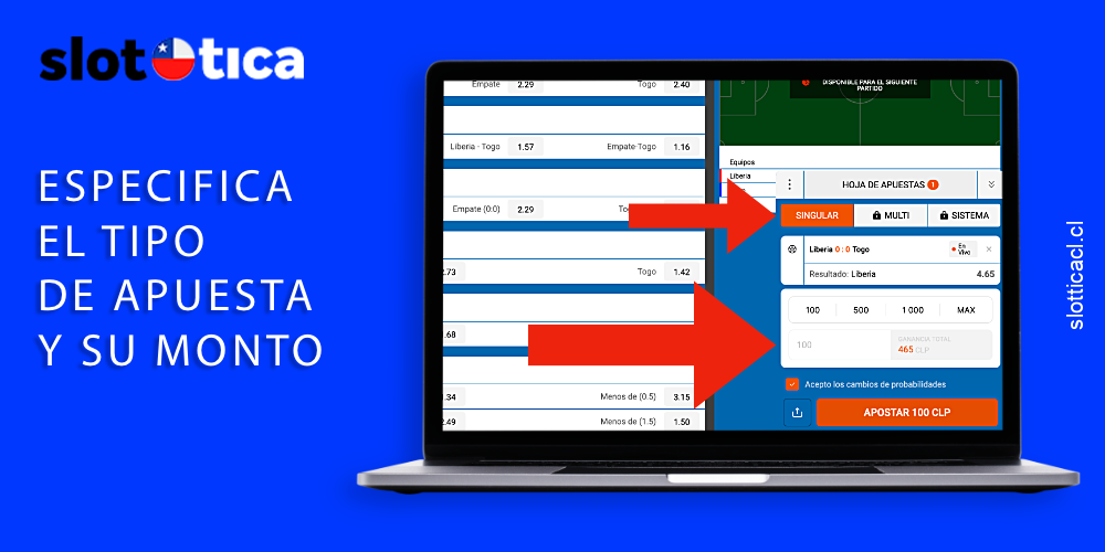 Selecciona tipo de apuesta y define el monto