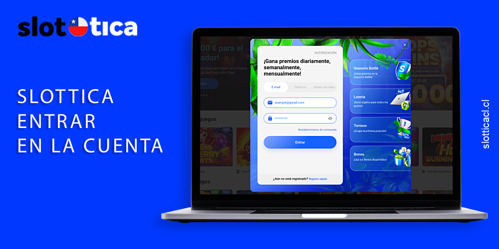 Para acceder a su cuenta Slottica, utilice los datos facilitados durante el registro