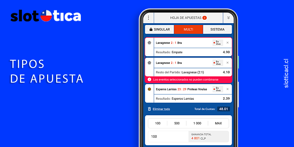 Hay varios tipos de apuestas deportivas disponibles en Slottica